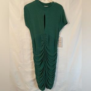 Almost Famous Green and Gold Ruched Dress